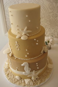 Tan Beach Themed Wedding Cake