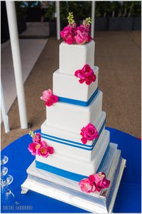 Preppy White & Cobalt Blue Stripe Wedding Cake