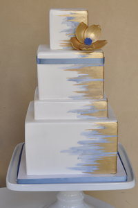 Metallic Gold & Periwinkle Brushed Cake