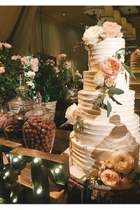5 Tier Horizonal Whipped Exterior Wedding Cake with Roses 