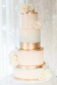 Ombre Water Color Blue and Gold 4 Tier Wedding Cake