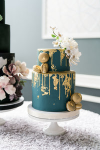 Blue and Gold Drip Macaron Cake
