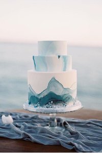 Watercolor Saphire and Slate Wedding Cake 