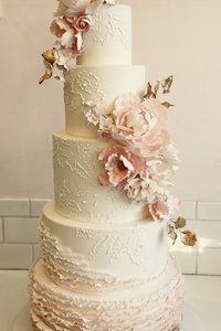 Asymmetric Blush Floral 5 Tier Cake