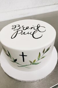 Handpainted Cross Cake, Leaves and Name