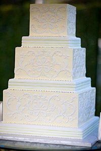White Fondant Damask Wedding Cake