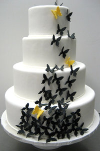 3 Tier Black & Yellow Custom Fondant Butterfly Cake