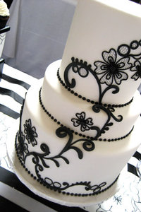 A Black & White Fondant Floral Lace Cake