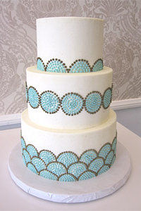  Piped Mint Blue & Taupe Circular Dot Cake