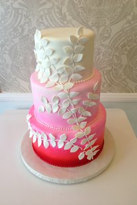 Pink Ombre White Leaf Cake