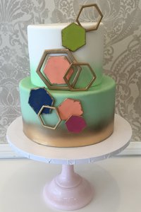 Modern Hexagon Cake_ Peach, Gold, Navy, Mint, Green
