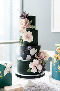 Black Floral Wedding Cake
