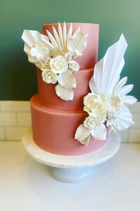Coral and White Fan Floral Cake