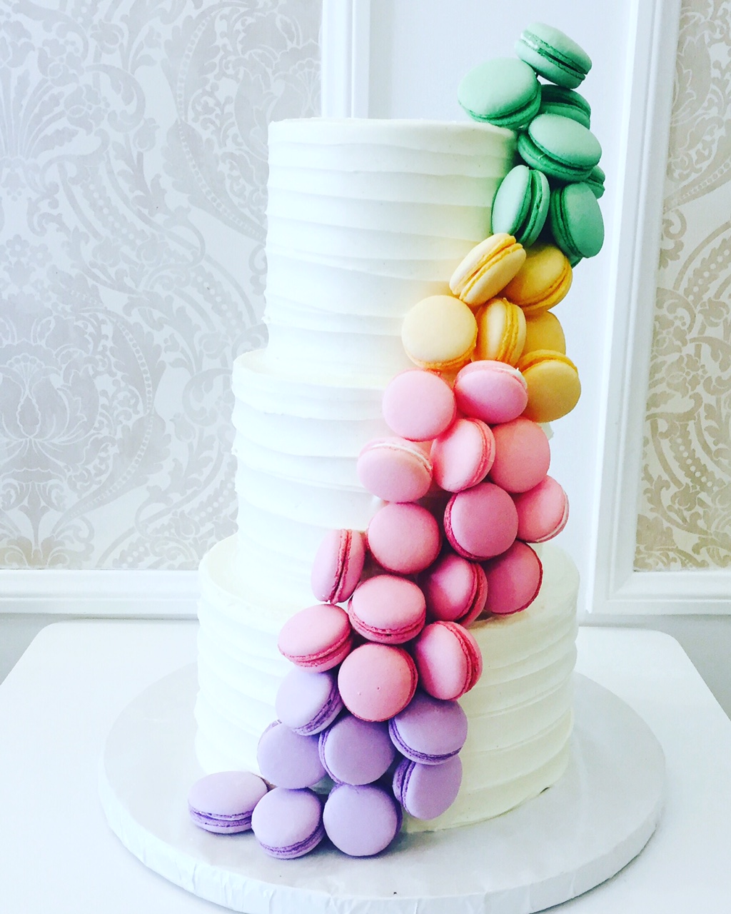 rainbow macaroon wedding cake