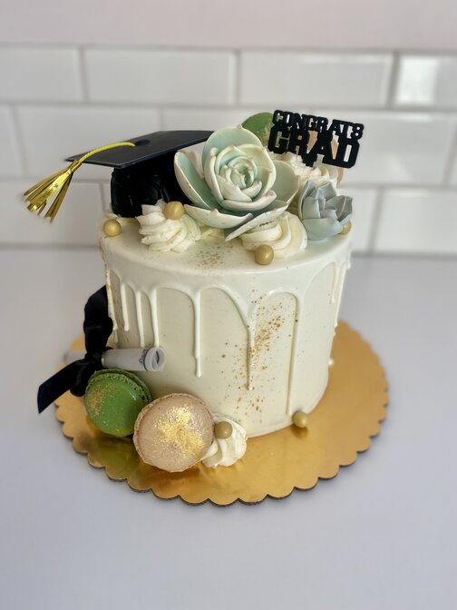 Grad Cake with Succulent Decor 